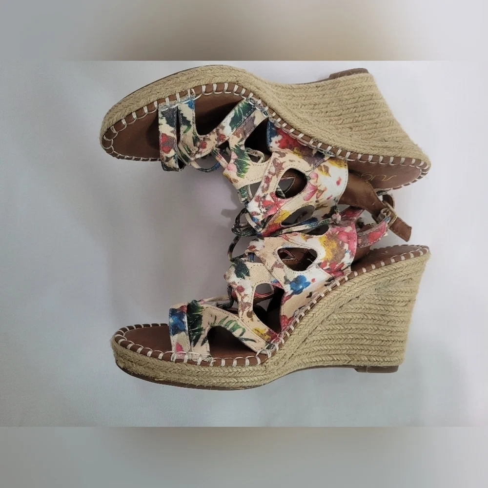 New Sugar Strappy Lace Up High Wedge Espadrille Sandals 9.5
